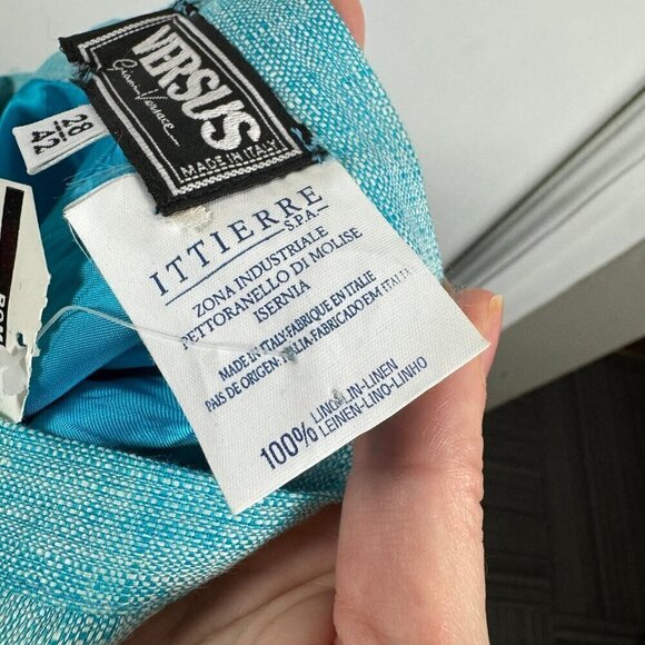 Vintage Versus Gianni Versace teal 100% linen a-line skirt.  Size 28/42 - Picture 6 of 6